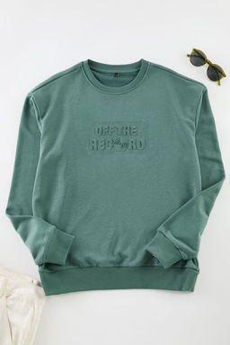 TRENDYOL MAN Yesil Oversize/Genis Kesim Kabartma Yaz? Bask?l? Sweatshirt TMNAW25SW00048 - Trendyolmilla фото 9