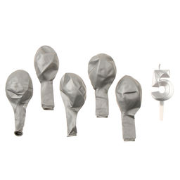 Свеча для торта, цифра 5 + воздушные шары, 5 шт, серебро - Страна карнавалия фото 3