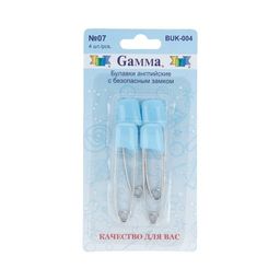 Булавки английские Gamma BUK-004 с безопасным замком в блистере 4 шт 53 мм 07 голубой