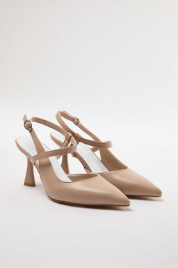 Bej Bilekten Bantl? Kad?n 8 cm Ince Topuklu Ayakkab? TAKAW25TO00004