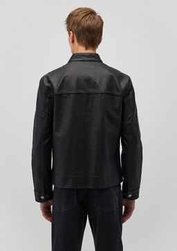 Siyah Suni Deri Ceket - Mavi фото 4