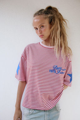 CAMISETA OVERSIZE RAYAS TEXTO / Rosa - Zara фото 2