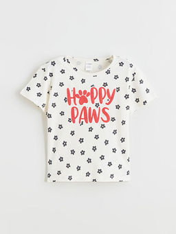 Bisiklet Yaka Bask?l? ve Desenli K?z ?ocuk Ti??rt