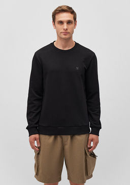 Bisiklet Yaka Siyah Basic Sweatshirt - Mavi фото 3
