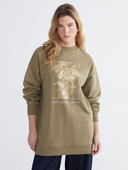 Bask?l? Oversize Kad?n Sweatshirt Tunik