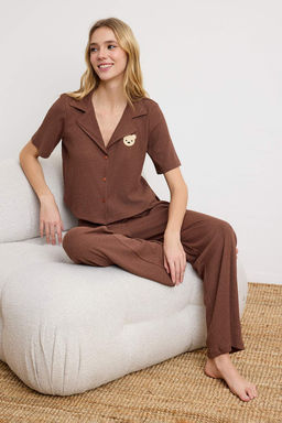 Lacivert Ay?c?kl? Fitilli Orme Pijama Tak?m? THMSS21PT0168