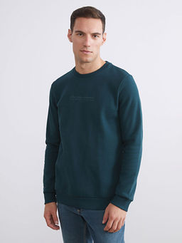 Bisiklet Yaka Bask?l? Erkek Kal?n Sweatshirt