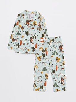 Polo Yaka Uzun Kollu Bask?l? Erkek Bebek Pijama Tak?m