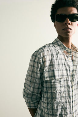 CAMISA RELAXED FIT CUADROS TEXTURA / Blanco roto - Zara фото 5