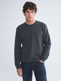 Bisiklet Yaka Uzun Kollu Erkek Dokulu Sweatshirt