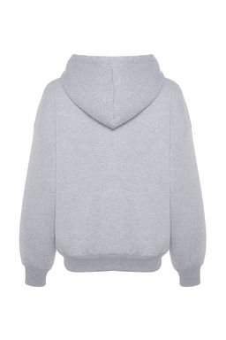 Gri Oversize/Rahat Kesim Basic Kapusonlu Fermuarl? Kal?n Ici Polarl? Orme Sweatshirt TWOAW24SW00188