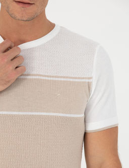Bej Slim Fit Bisiklet Yaka Triko T-Shirt