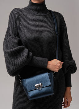 Сумка кожаная через плечо Azaro 3520 синий металлик