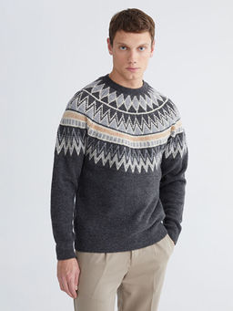 Bisiklet Yaka Desenli Erkek Triko Kazak