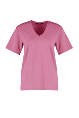 TRENDYOLMILLA Ekru %100 Pamuk Oversize/Genis Kal?p V Yaka Orme T-Shirt TWOSS23TS00003 фото 12