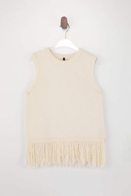 Ekru Bisiklet Yaka Puskul Detayl? Triko Ince Bluz TWOSS26BZ00303