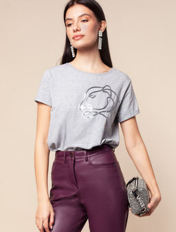 VILATTE / Футболка с цельнокроеным рукавом и вышивкой пайетками