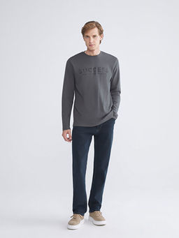 Bisiklet Yaka Bask?l? Erkek Sweatshirt