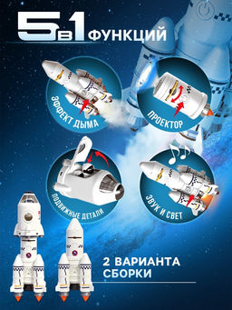 Игровой набор 5в1 Ракета, свет, звук, дым, с проектором и фигурками - АвтоГрад фото 2