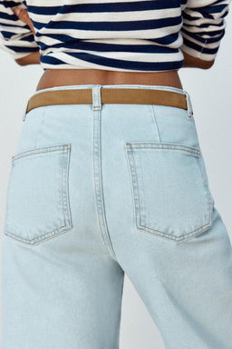 Z1975 WIDE-LEG CROPPED HIGH-WAIST BELTED JEANS - Zara фото 6