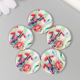 Цена за 5 шт. Декор для творчества дерево Круг. Цветущий чертополох, d=3 см