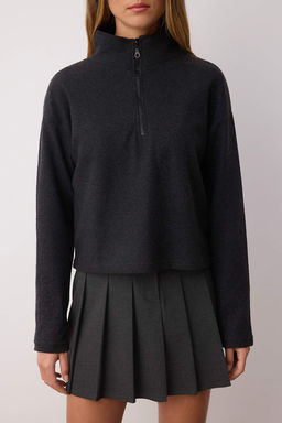 Antrasit Selanik/Triko Gorunumlu Fermuarl? Yaka Regular/Normal Kal?p Orme Sweatshirt TWOAW22SW0732