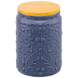 Банка д/хранения 750 мл 10*10*14,6 см с бамбуковой крышкой с сил. упл. темно-серый матовый