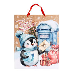 Пакет новогодний ламинированный вертикальный «Пингвинёнок», XL 40×49×19 см
