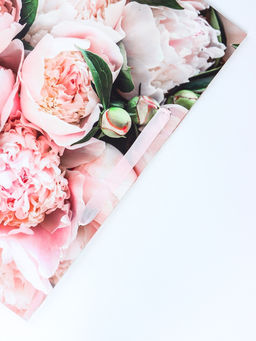 Пакет подарочный ламинированный горизонтальный Белые бутоны, L 40?31?14 см