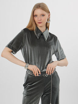 Поло велюровое женское зеленое