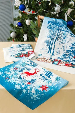 К-т полотенец Синий иней 50*60 см. - 3 шт. рогожка хлопок 100% - Лен поволжья фото 2