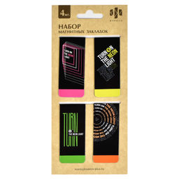 Набор закладок магнитных для книг арт. 61148 / 100 ЯРКИЙ НЕОН ( 4 шт. в наборе, размер 25х58 мм, мат