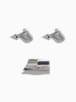 Набор серьги и каффа 3 шт. Минимализм тренд, цвет серебро - Qf фото 3