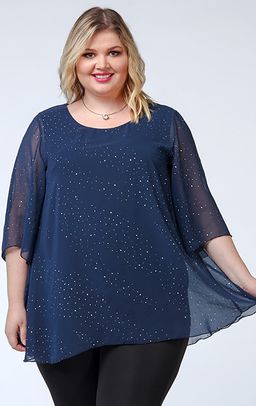 Очаровательная туника свободного силуэта из шифона серебряный дождь и вискозного трикотажа