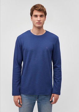 Uzun Kollu Lacivert Basic Tisort - Mavi фото 4