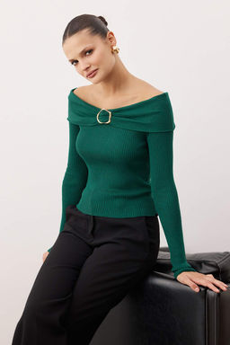 Kahverengi Aksesuar Detayl? Carmen Yaka Ince Triko Kazak TWOAW26KZ00118 - Trendyolmilla фото 9