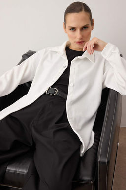 Siyah Selanik Polo Yaka Dugmeli Oversize Gomlek TWOAW26GO00117