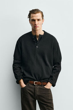 CAMISETA PUNTO ALGOD?N - LINO / Negro - Zara фото 2