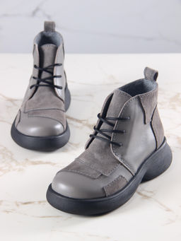 Ботинки 305.927bl.Серый замок замша+серый игуана/мех