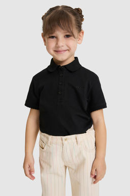 K_z _ocuk Polo Yaka Siyah Basic Ti__rt