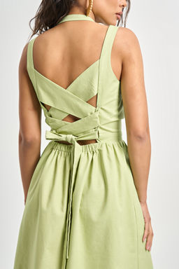Сарафан льняной со шнуровкой на спине оливковый