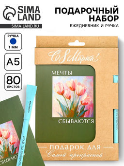 Подарочный набор, ежедневник А5, 80 л., эко ручка Мечты сбываются