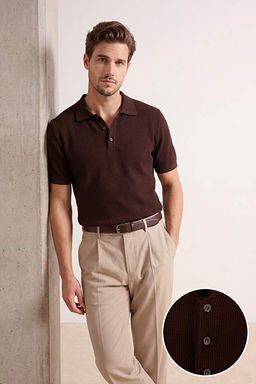 Kahverengi Regular Kesim Dokulu Triko Polo Yaka T-shirt TMNSS26PO00023