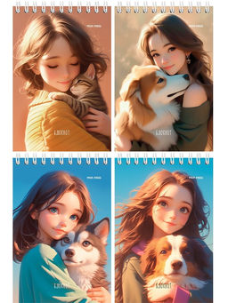 Цена за 5 шт. Блокнот А6 40л. на гребне "Девушки и питомцы -2" ("Prof-Press", Б40-7016)