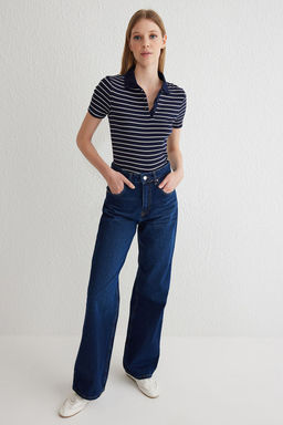 Koyu Mavi Yuksek Bel Wide Leg Jeans TWOSS25JE00117