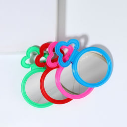 Цена за 10 шт. Зеркало настольное, круглое, настенное, 8×13.5 см, (d=6.7 см), МИКС