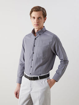 Regular Fit Uzun Kollu Ekose Gabardin Erkek G?mlek