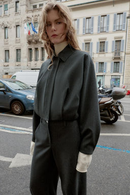 SHORT PINSTRIPE BALLOON BOMBER JACKET - Zara фото 2
