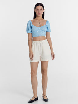 Шорты женские молочно-бежевые с жаккардовыми цветами молочные цветы жаккард 132341-2 - Mark formelle фото 4