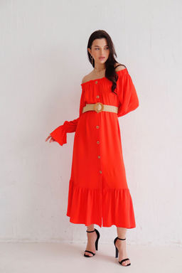 Длинное платье с открытыми плечами красное - Martichelli фото 13